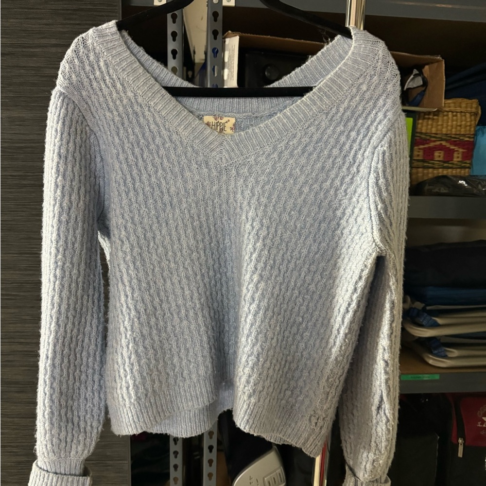 Light blue knit crew neck sweater